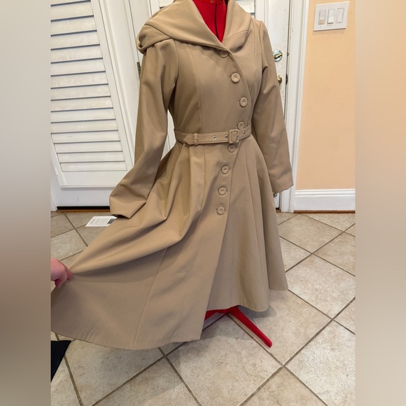 Miss candyfloss Elegant Tan Belted Women's button coat small - Picture 5 of 10